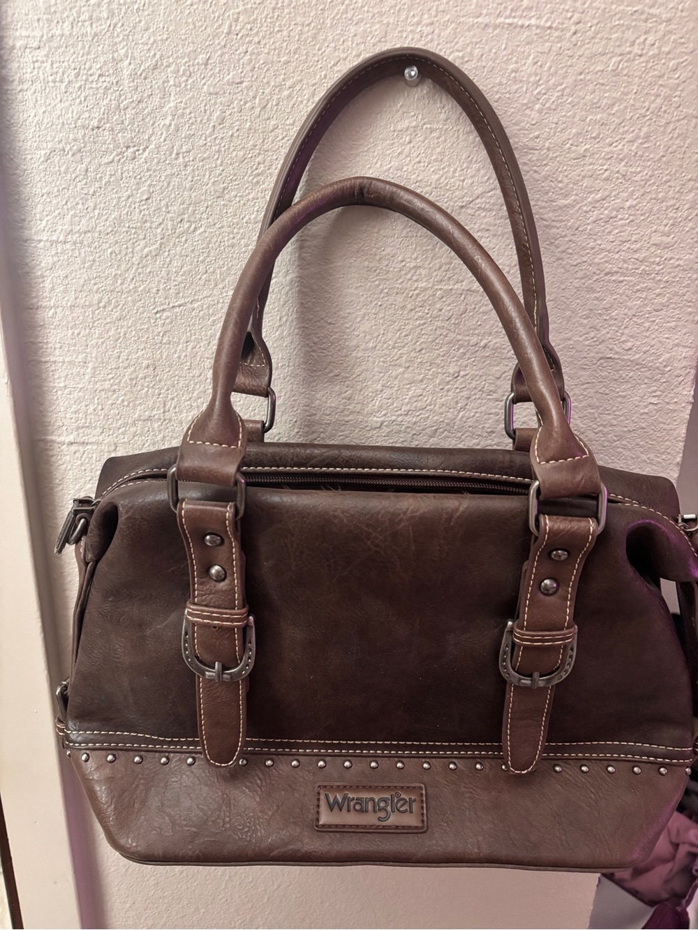 Wrangler Dark Brown Faux-Leather Purse with Stud Accents